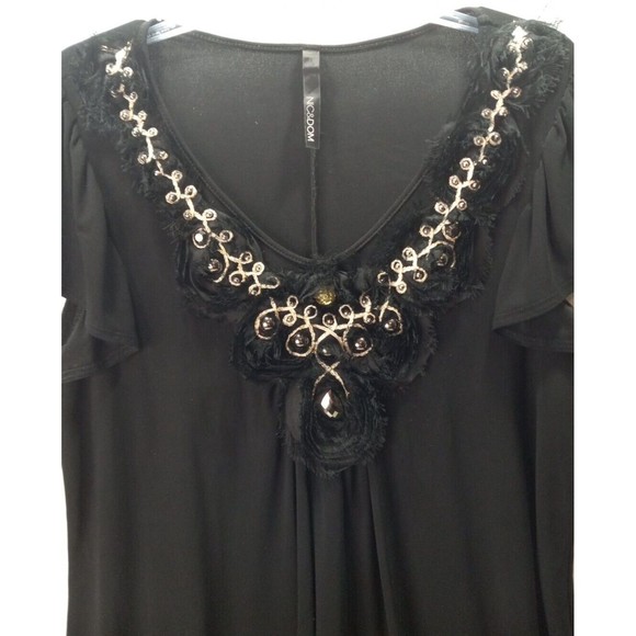 Nic & Dom 2X Black Swing Dress Embroidered Ribbon Metallic Jeweled Look Studs - Picture 2 of 8